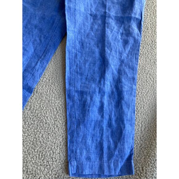J. McLaughlin Pants Medium Linen Drawstring Straight Leg Ankle Blue Beach Boho - Picture 4 of 16